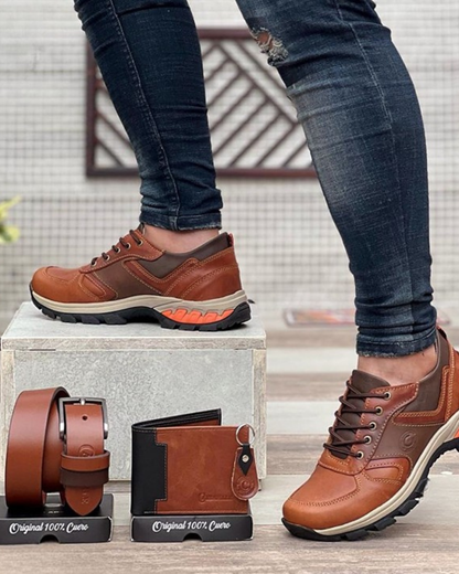 Cuerozen Combo Rustico Caballero (Zapatos + Cinturón + Billetera) - [PROMOCIÓN DISPONIBLE SOLO HOY]