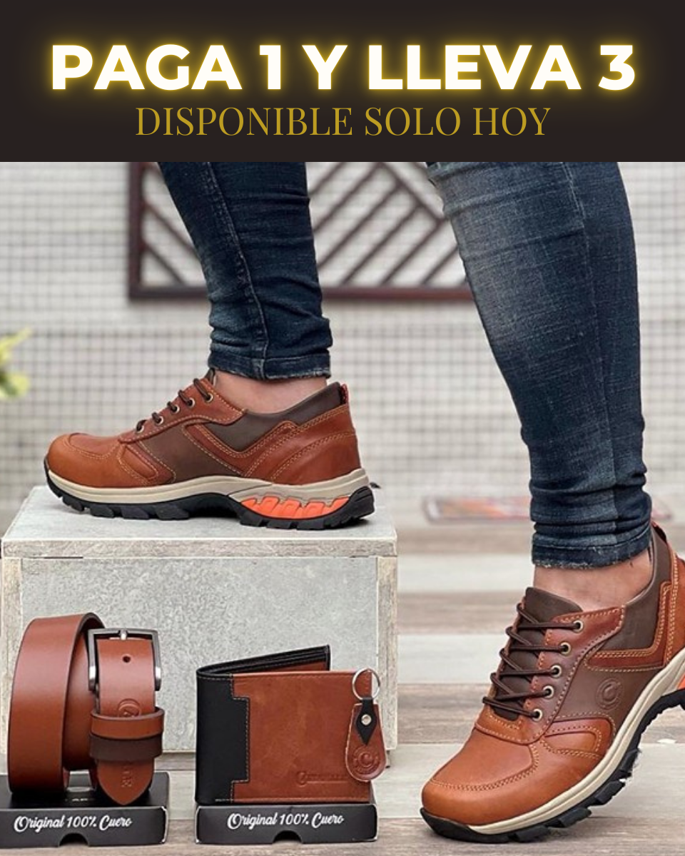 Cuerozen Combo Rustico Caballero (Zapatos + Cinturón + Billetera) - [PROMOCIÓN DISPONIBLE SOLO HOY]