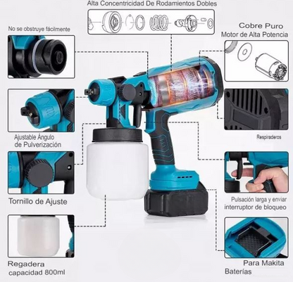 SprayPro Max - Pistola pintura inalambrica tasbel 2 baterías