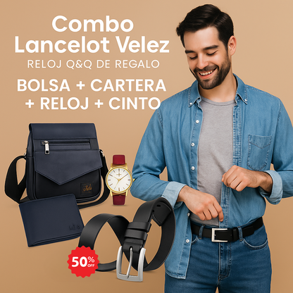 Combo Lancelot – Bolsa + Cartera + Correa + ¡Reloj Q&Q de obsequio!